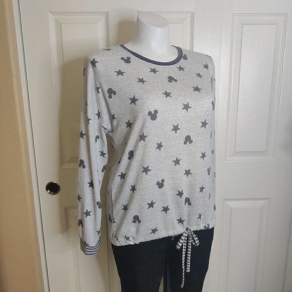 Disney Stars & Mickey cozy grey round neck pajama top sz L - Picture 4 of 9